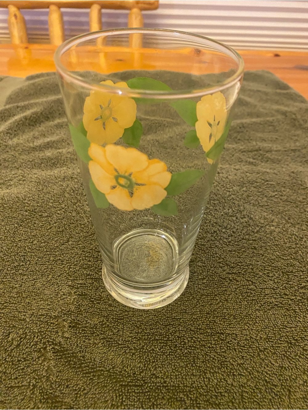 Vintage MCC Yellow Poppy Flower 16 oz Glass Tumbler, Retro 1970s Drinking Glass